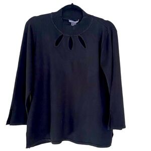 Chelsea & Theodore Women's Mock Neck Sweater Black Oval Cut-Outs Black XL